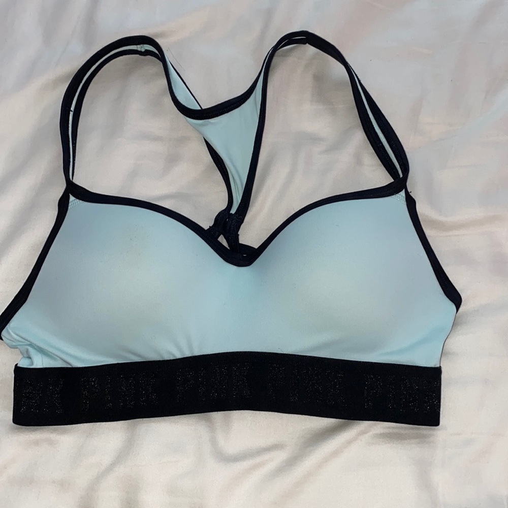 pink brand blue/pink/black sports bra with padding